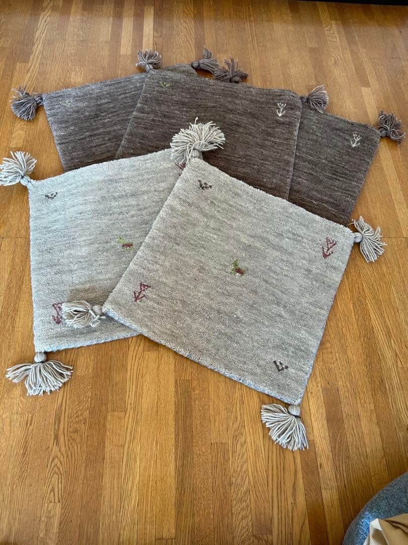 ギャッベ・タッセル付き刺繍ラグ・カーペット 5枚セット