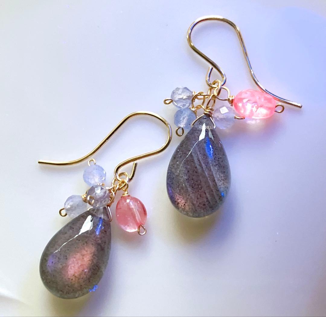 Kaya◆ラブラドライト×ピンクスピネルピアス✧14kgf