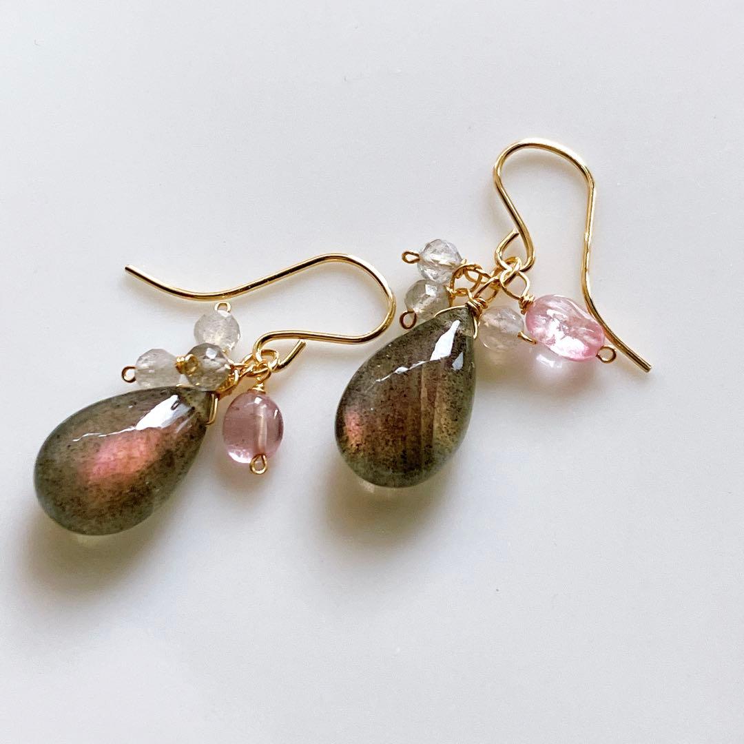 Kaya◆ラブラドライト×ピンクスピネルピアス✧14kgf