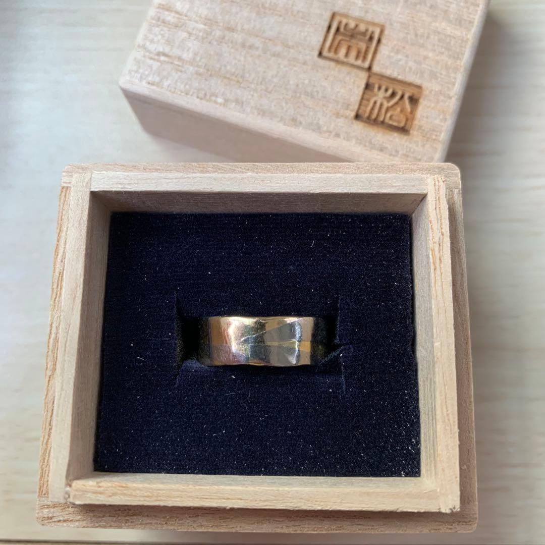 温泉　市松　18金リング　k18 ブラックゴールド　2トーン