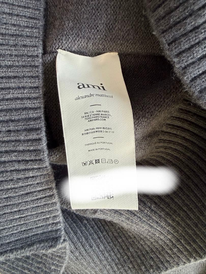 AMI PARIS グレー ニットポロシャツ ハート刺繍 lサイズ 秋冬