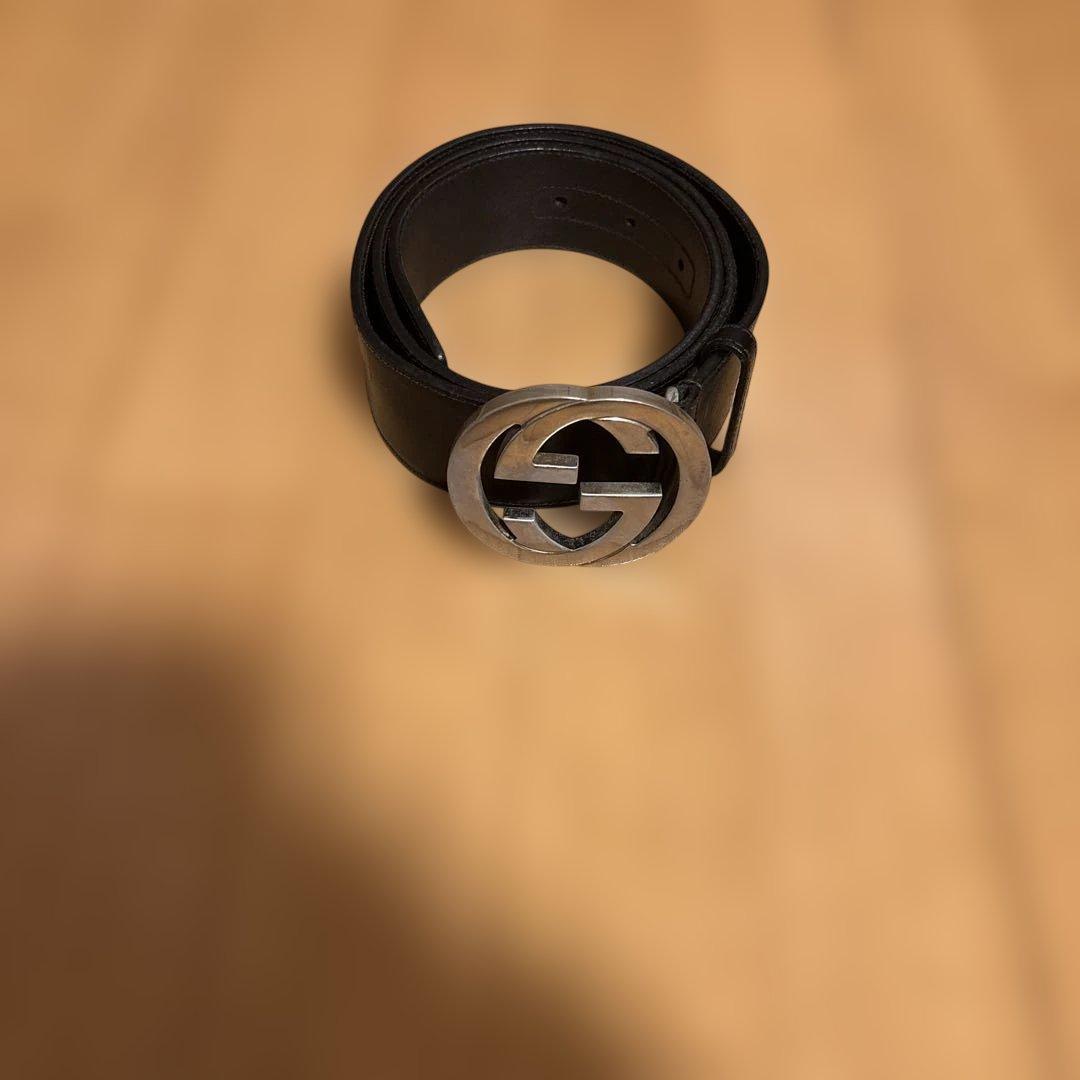 GUCCI 黒 レザーベルト ダブルGロゴ