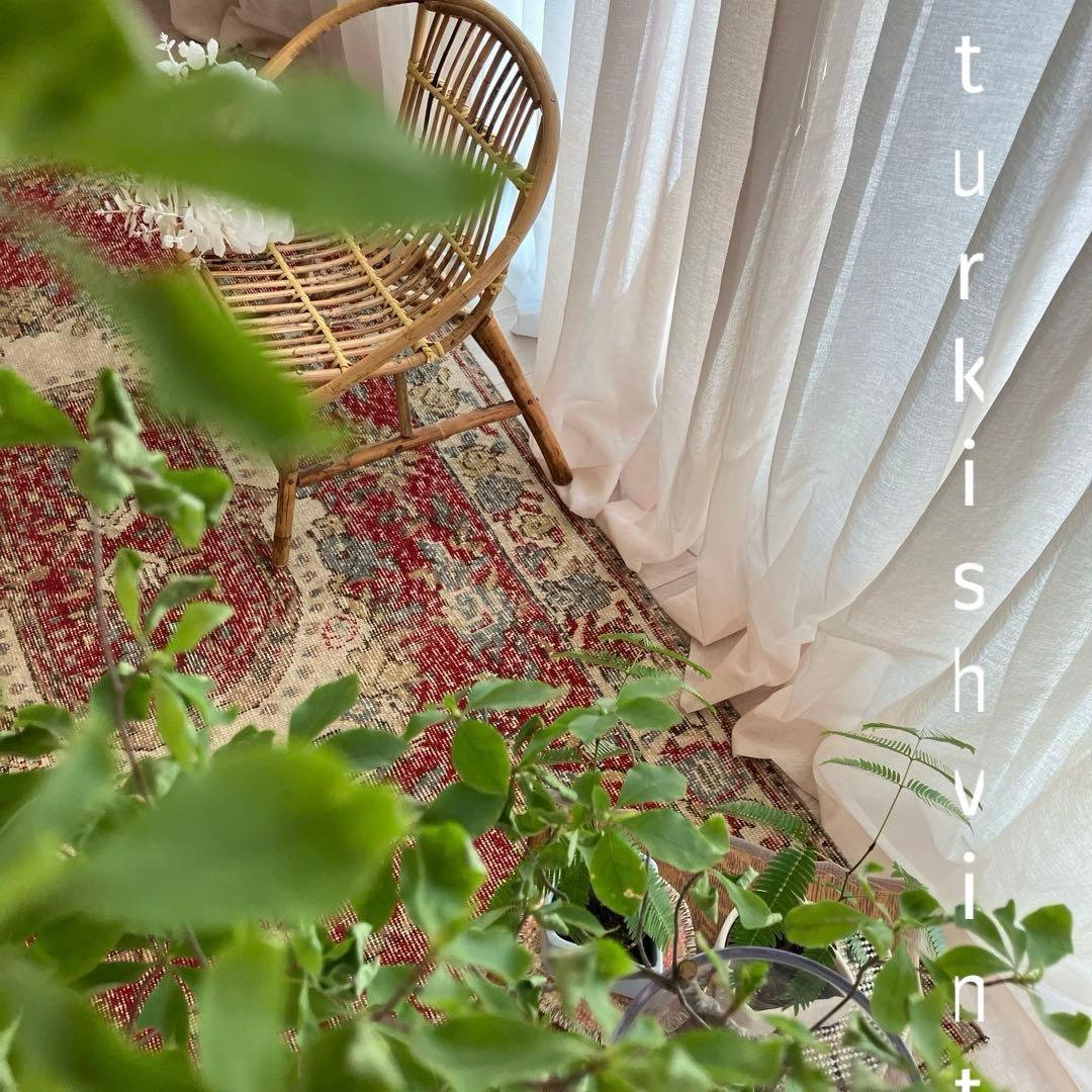 クラシカル柄✳︎114×210レッド　ブルーグレー　ローズ　トルコヴィンテージラグ