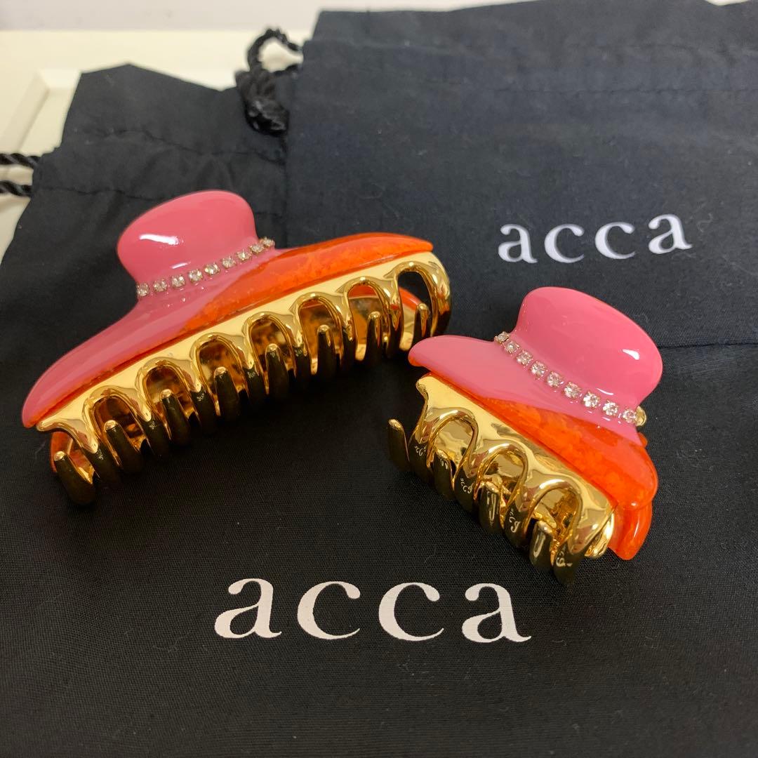 ⭐︎新品未使用⭐︎ accaヘアクリップセット ラインストーン中小2個オレンジピンク