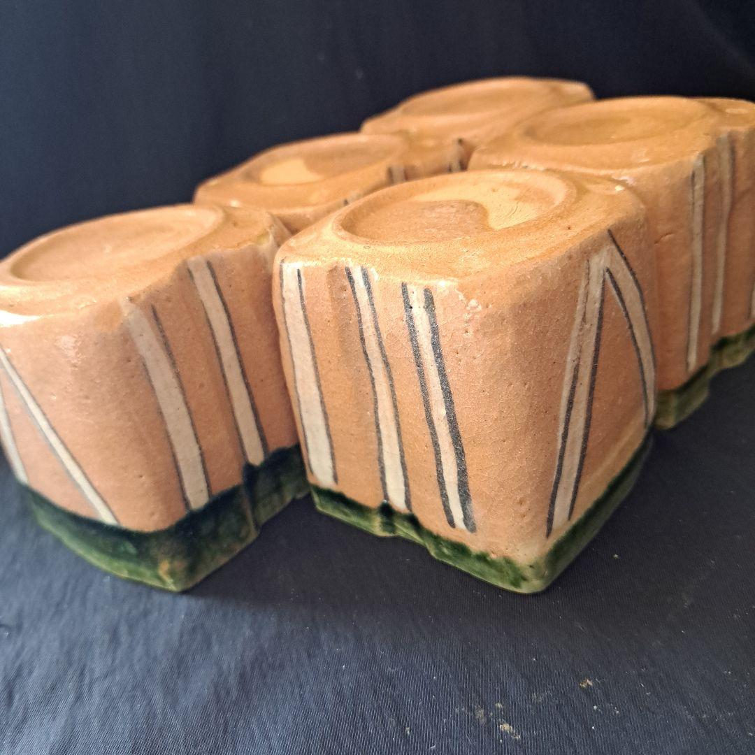 「モダンな織部(おりべ)！」 織部焼向付(むこうづけ)幅8cm 5客セット 骨