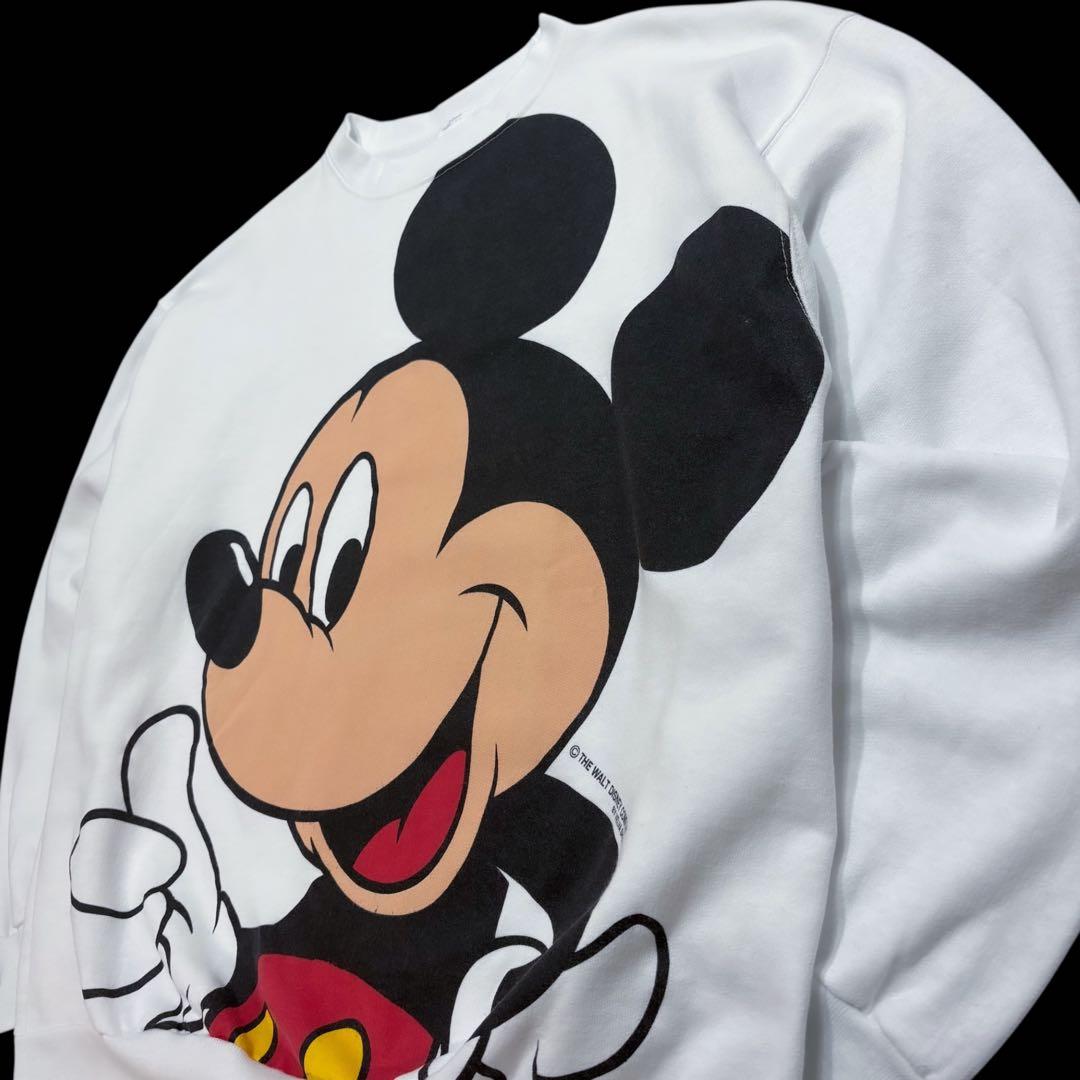 レア 90s Disney ミッキー ビッグプリントスウェット 白XL USA製