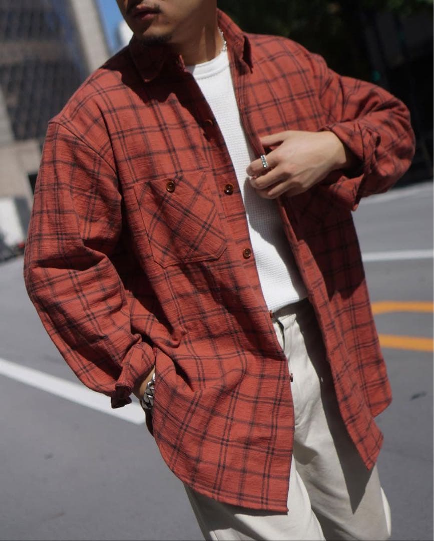 【time is on】PLAID HEAVY COTTON SHIRT