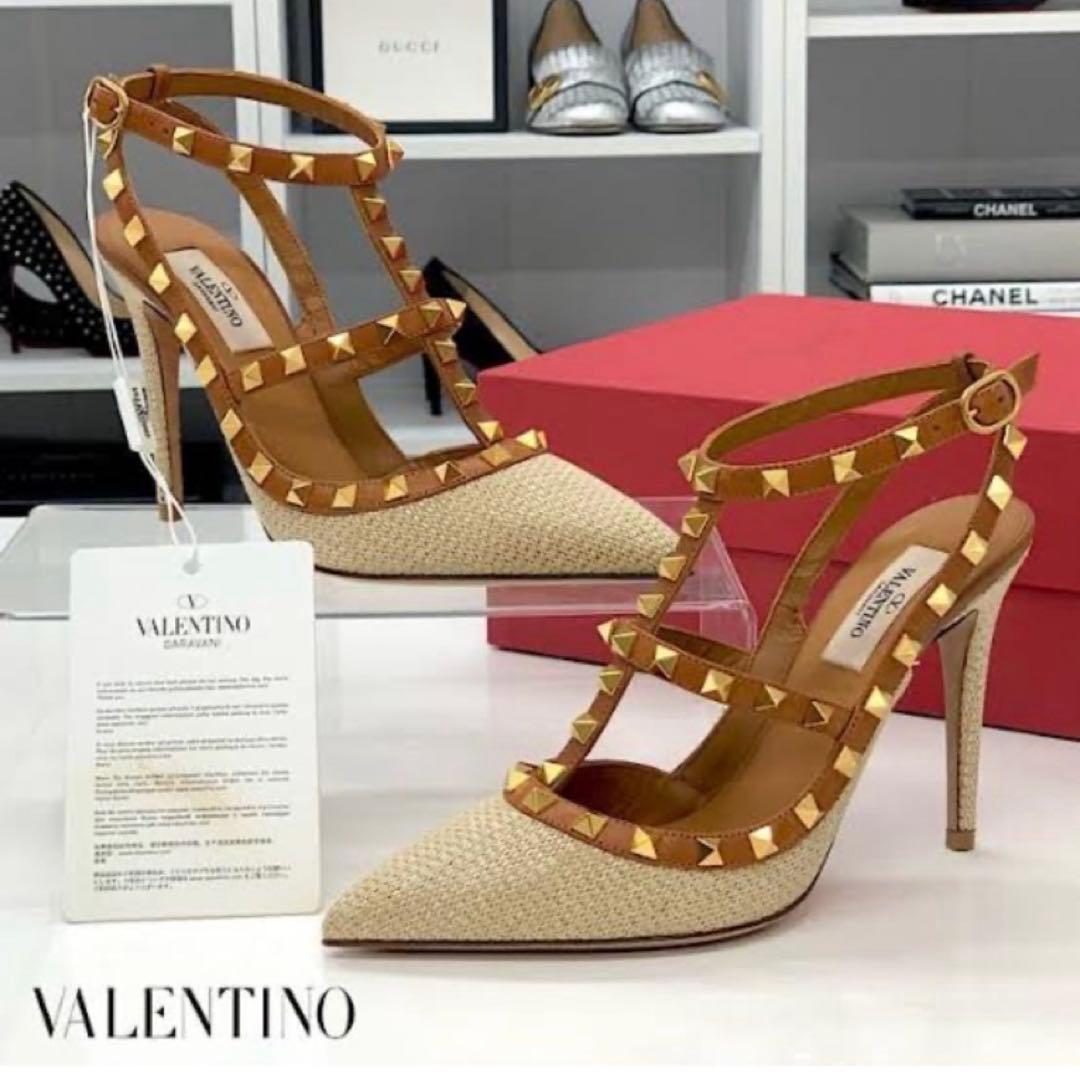 VALENTINO ヴァレンティノガラバーニロックスタッズストローレザーパンプス