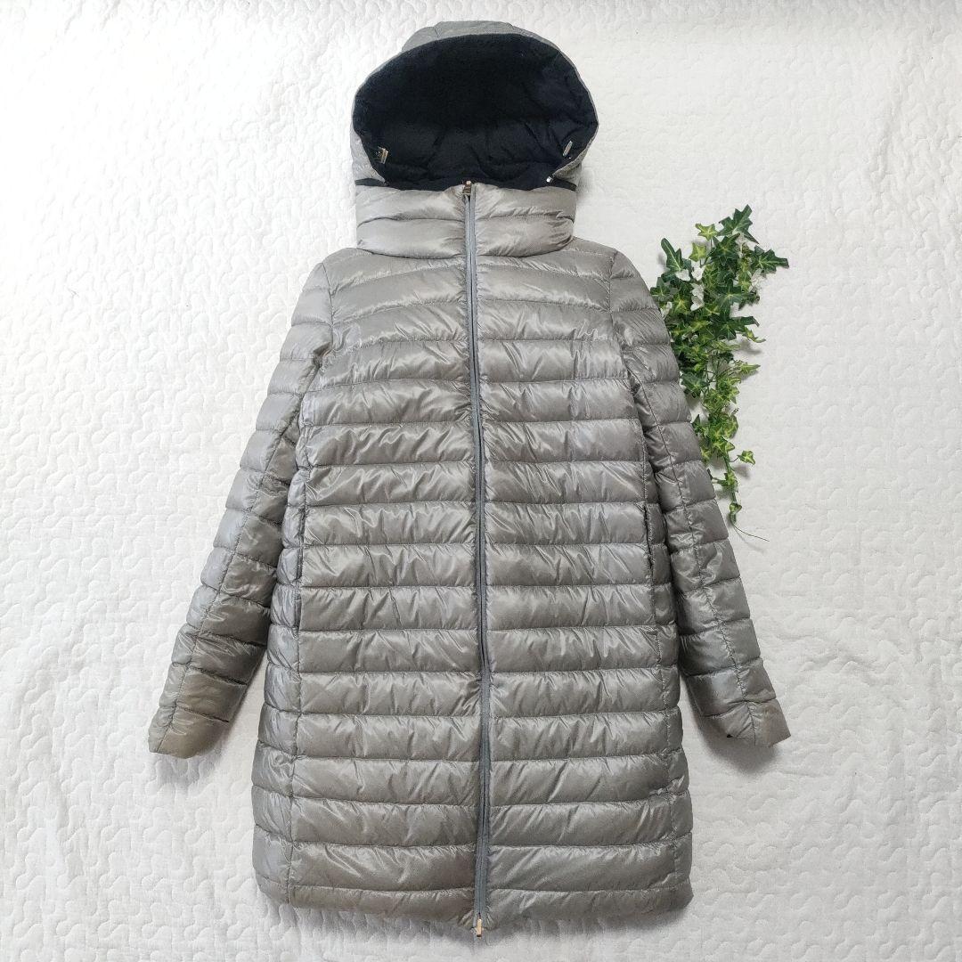 HERNO　ダウンコート　フード着脱可能　黒×グレー　42