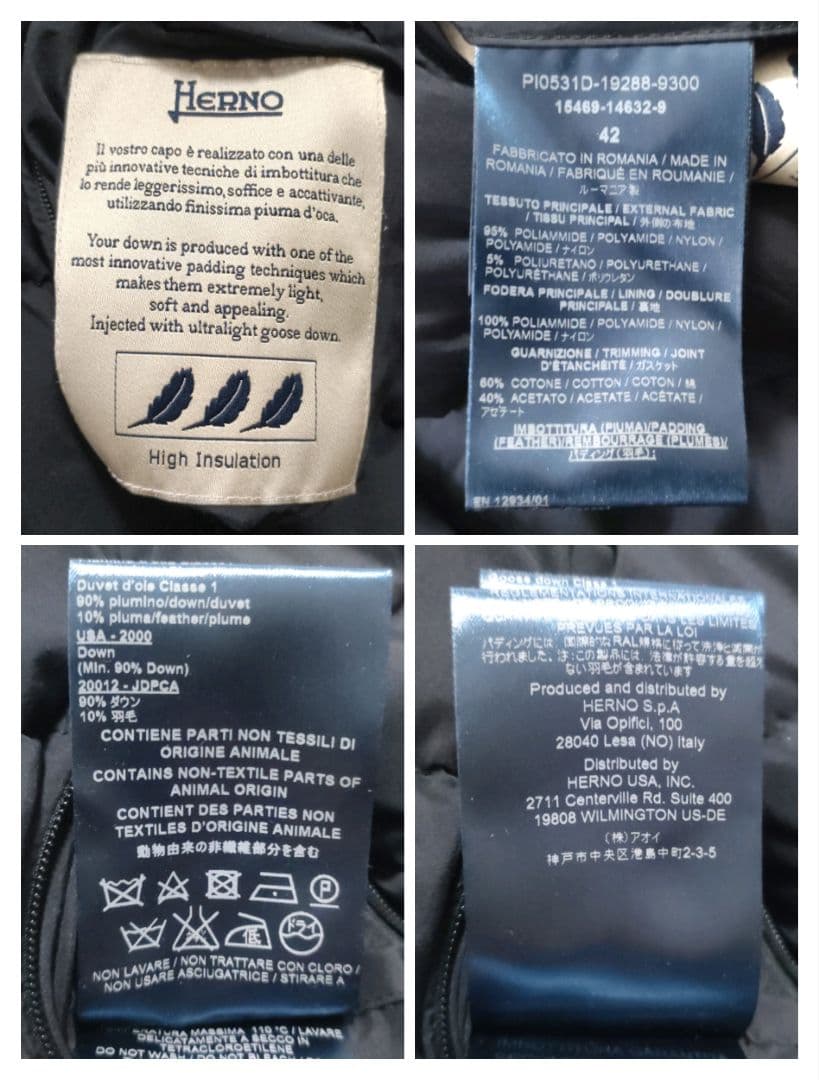 HERNO　ダウンコート　フード着脱可能　黒×グレー　42