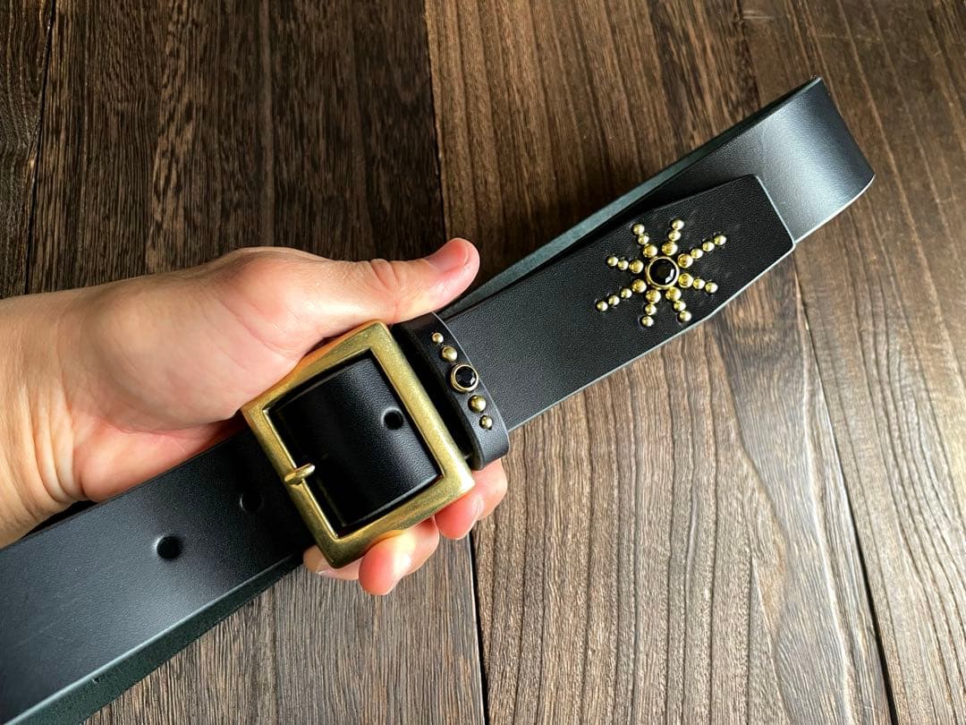スタッズギャリソンベルト　牛ヌメ　真鍮　38mm HTC CALEE