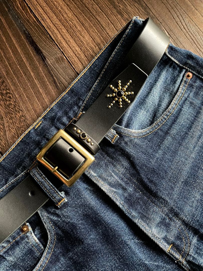 スタッズギャリソンベルト　牛ヌメ　真鍮　38mm HTC CALEE