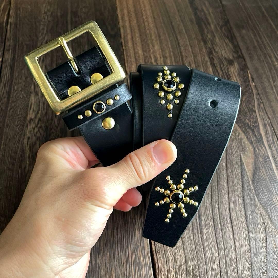 スタッズギャリソンベルト　牛ヌメ　真鍮　38mm HTC CALEE