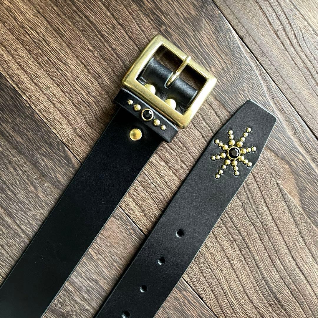 スタッズギャリソンベルト　牛ヌメ　真鍮　38mm HTC CALEE