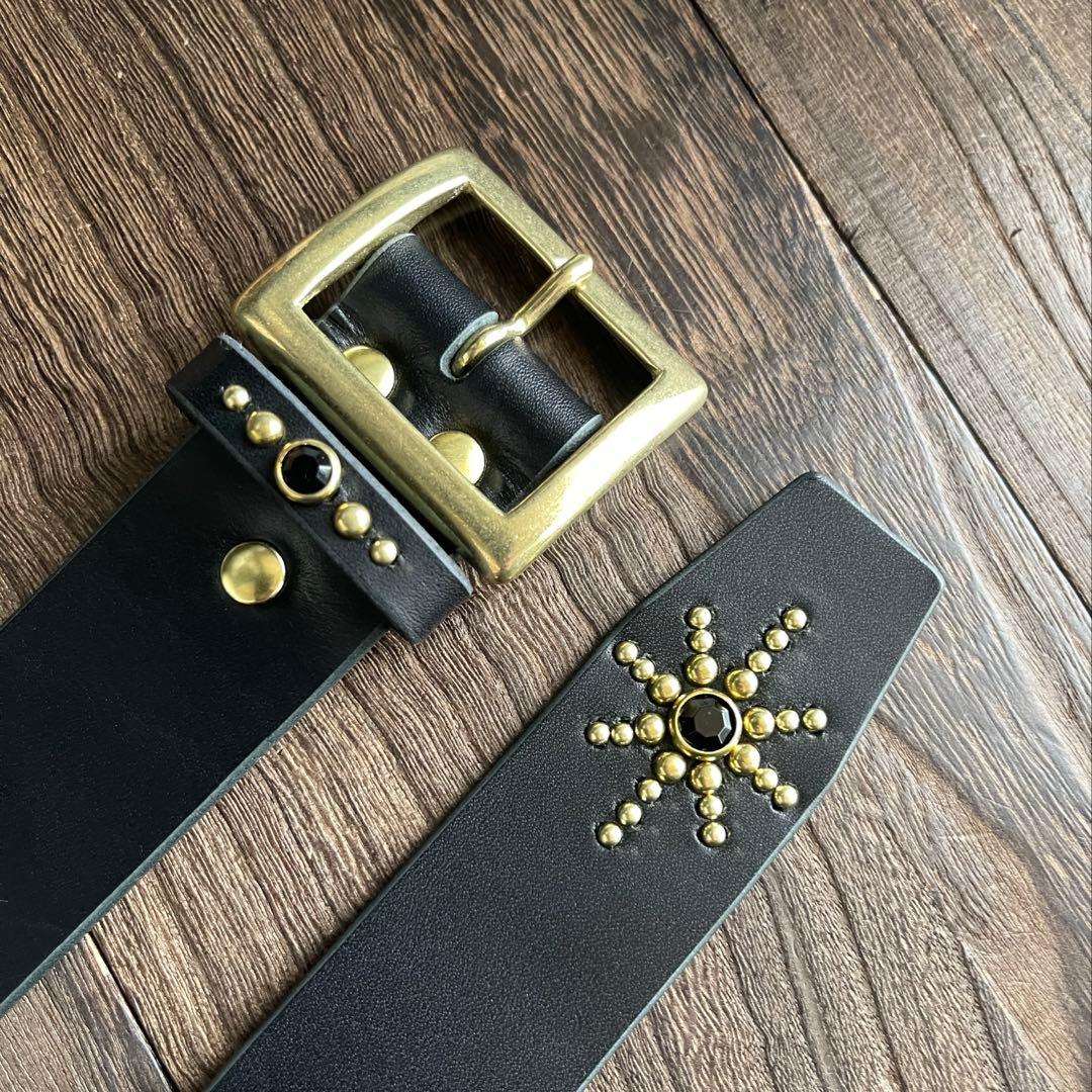 スタッズギャリソンベルト　牛ヌメ　真鍮　38mm HTC CALEE