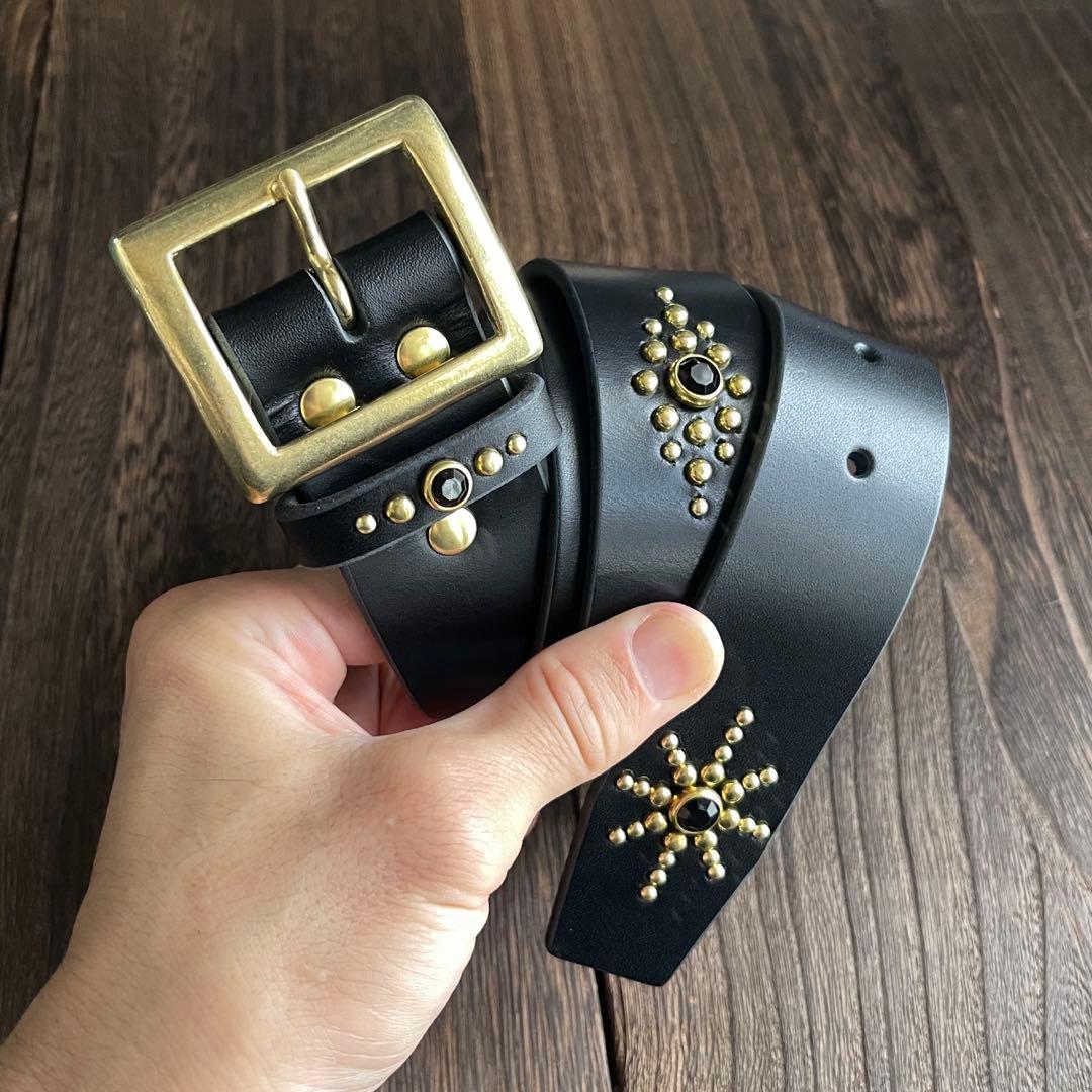 スタッズギャリソンベルト　牛ヌメ　真鍮　38mm HTC CALEE