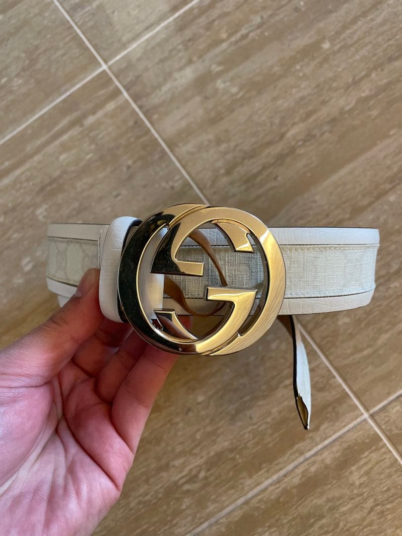 GUCCI ホワイト レザー ベルト 約95cm