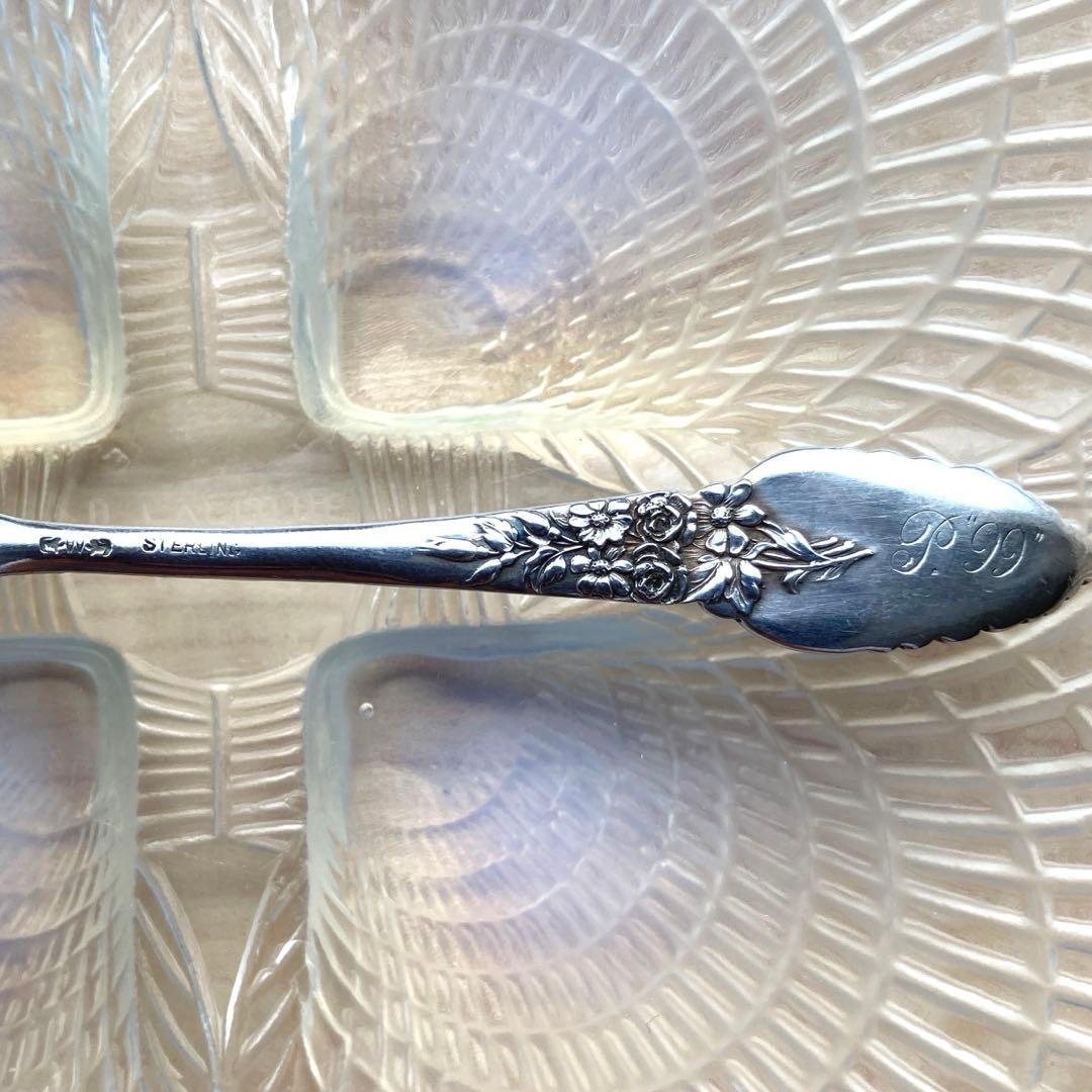 純銀　ナッツ　スプーン　透かし　Love bird