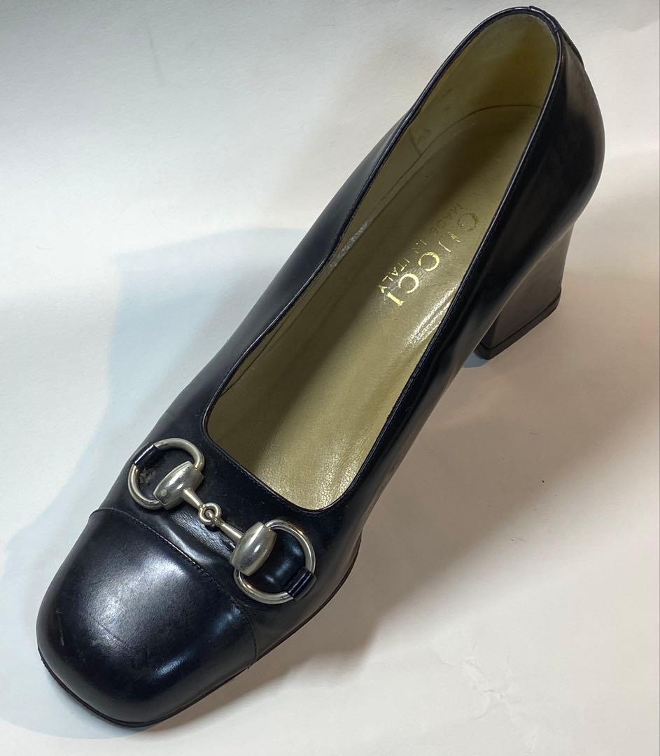 【定番人気】GUCCI ホースビットレザーパンプス黒37.5C正規品イタリア製