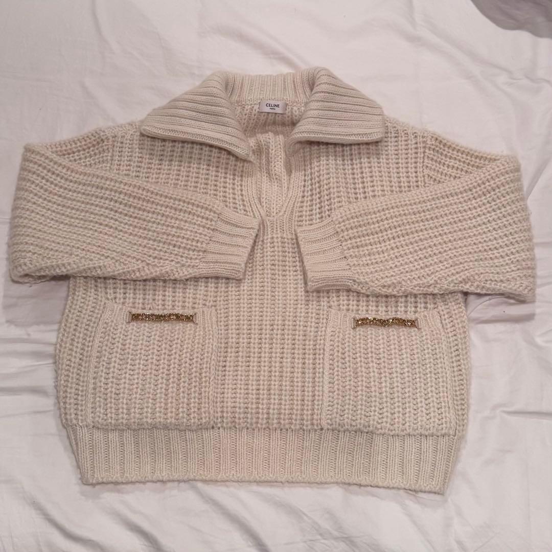 【正規品】CELINE トリオンフ リブ編みニットセーター ウール&カシミヤ