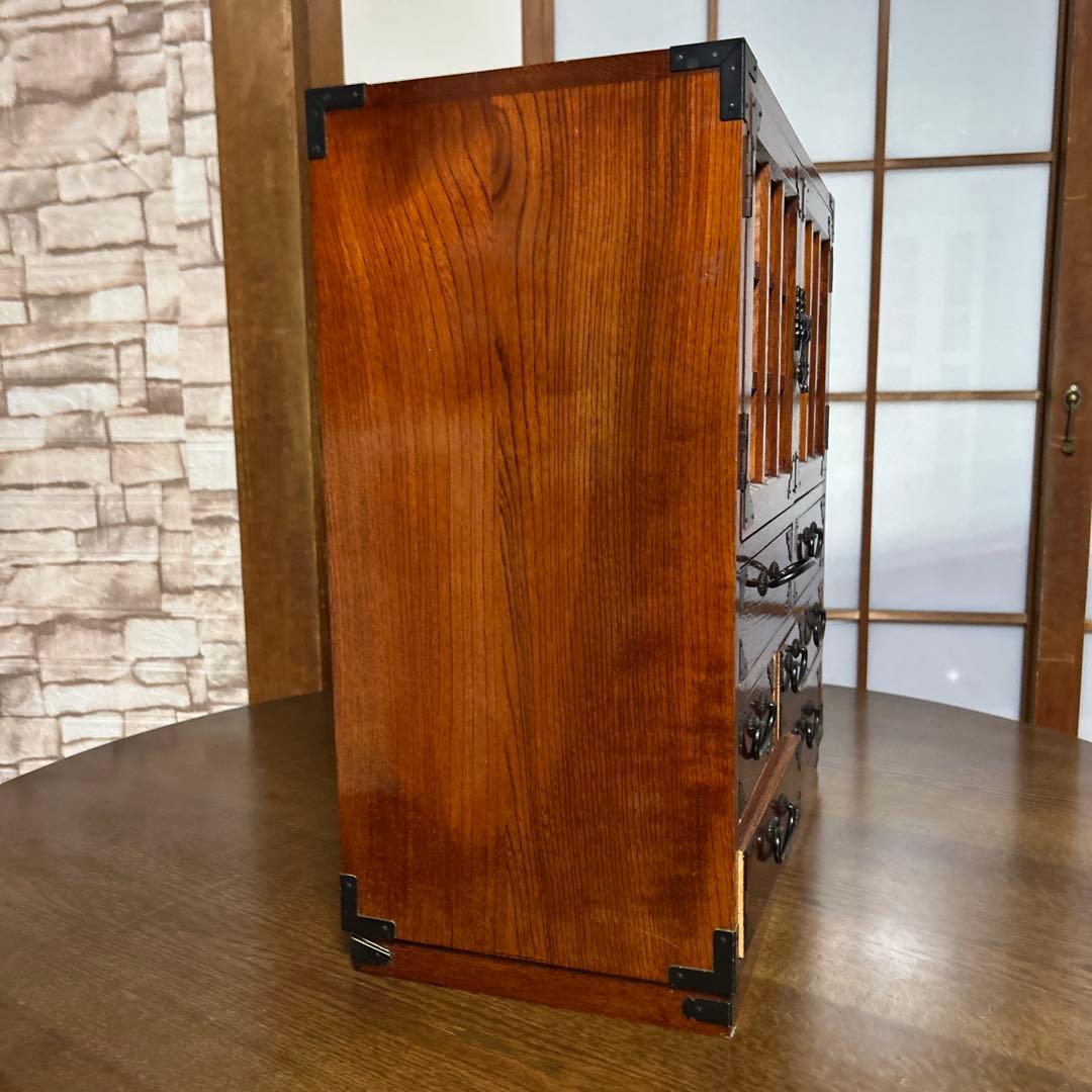 【アンティーク】民芸調水屋　茶箪笥　小箪笥　金具付　和キャビネット