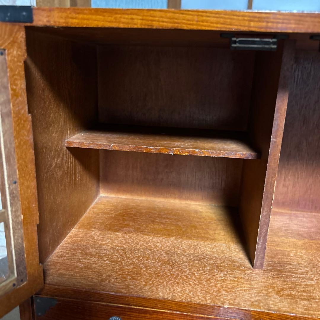 【アンティーク】民芸調水屋　茶箪笥　小箪笥　金具付　和キャビネット