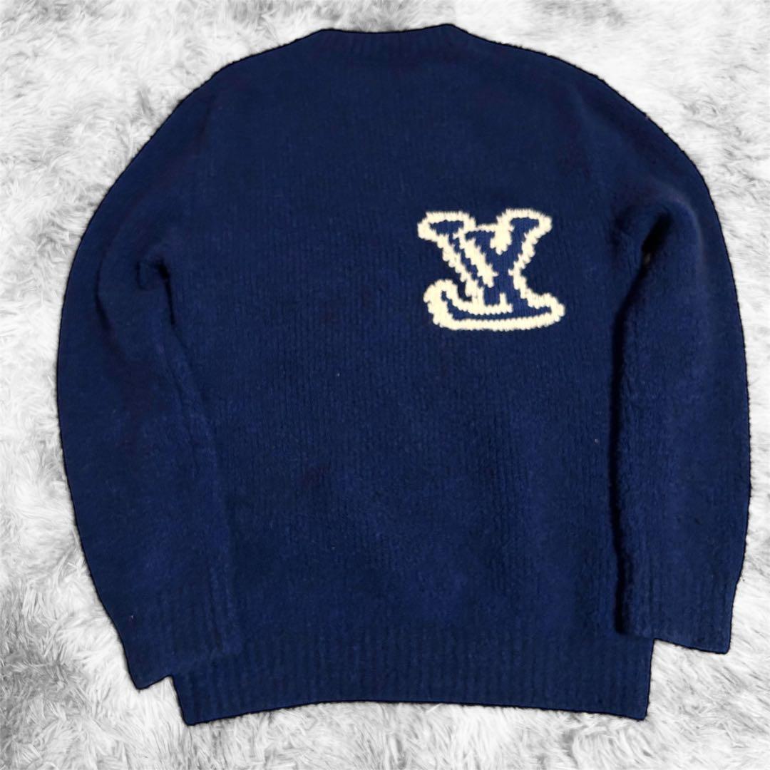 【美品】ルイヴィトン LVインタルシアクルーネックニット セーター ブルー