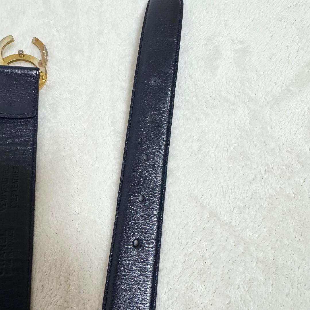 【美品】シャネル CHANEL ベルト レザー ココマーク ダークネイビー 希少