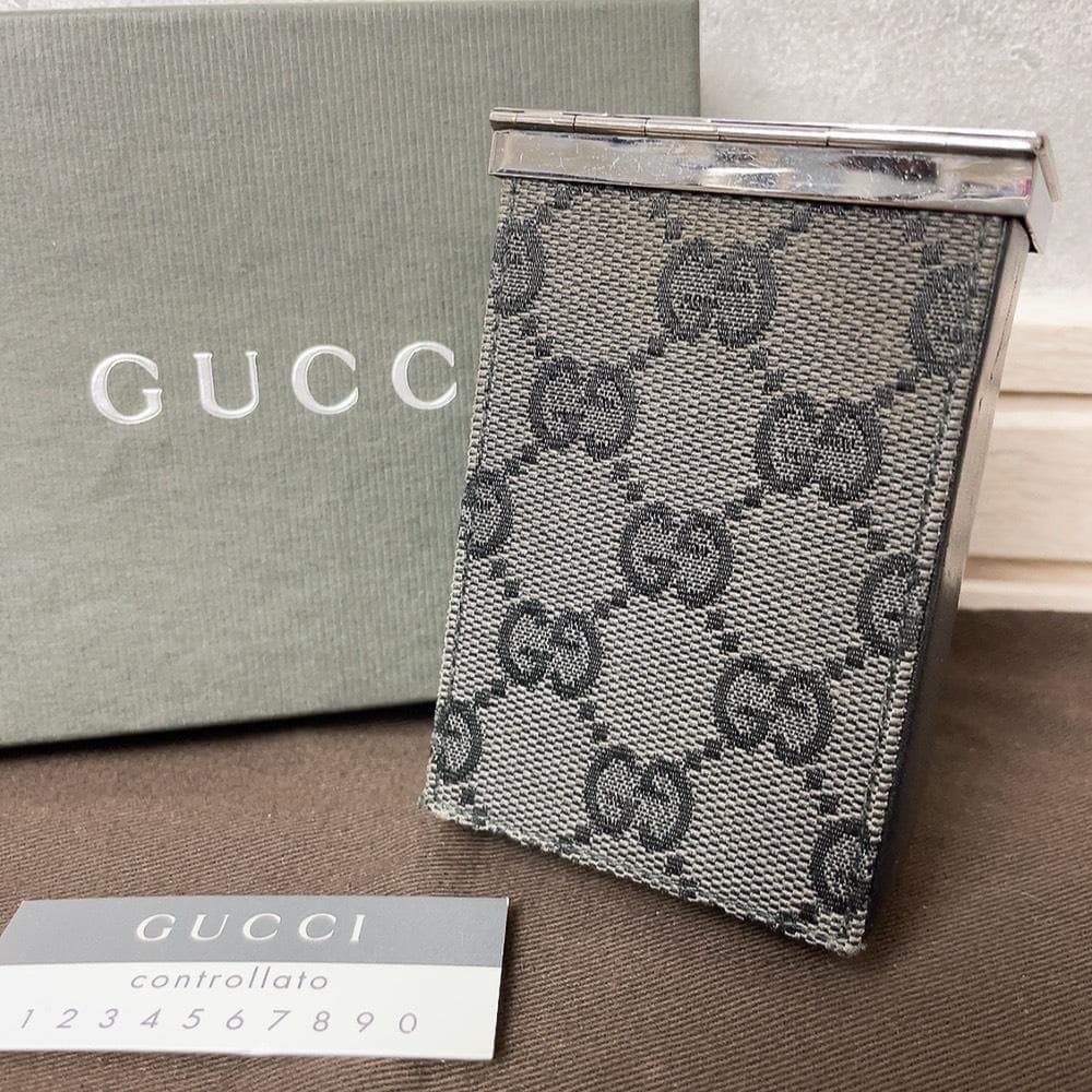 箱付き GUCCI シガレットケース GGキャンバス ブラック 黒 123033