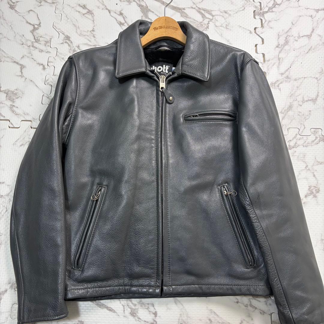 希少✨グレー schott レザー トラッカージャケット 襟付き 40size