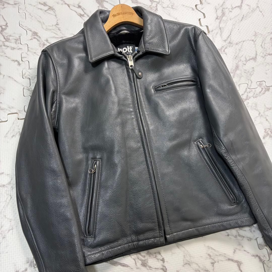 希少✨グレー schott レザー トラッカージャケット 襟付き 40size