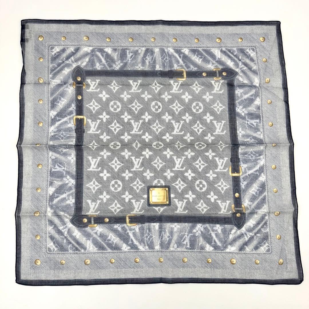 専用　✨鑑定済✨ルイヴィトン カレ ニューデニム ハンカチ ミニスカーフ 紺