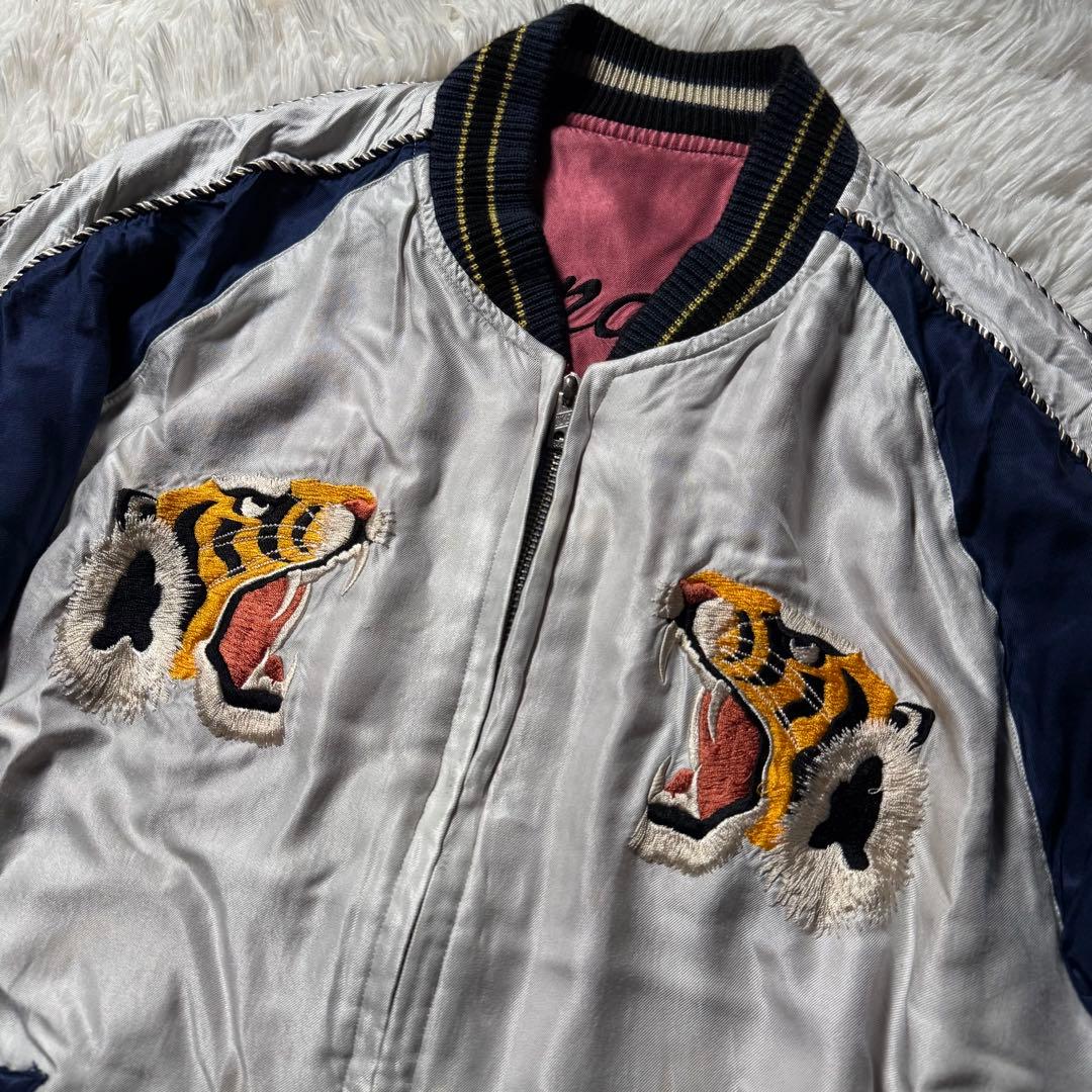 希少デザイン✨東洋エンタープライズ　スカジャン　リバーシブル　虎　鷹　和柄　L