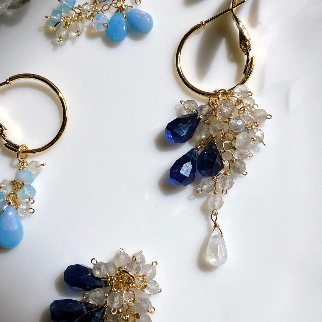 白妙◆サファイア×ラブラドライト/オパール×ホワイトトパーズ フープピアス