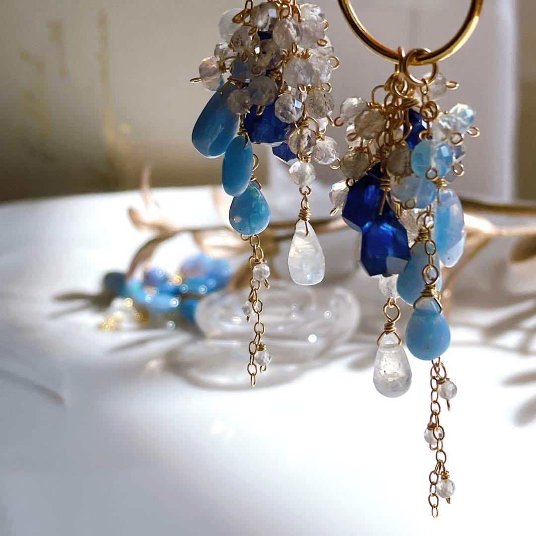 白妙◆サファイア×ラブラドライト/オパール×ホワイトトパーズ フープピアス