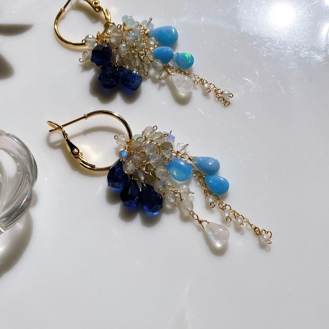 白妙◆サファイア×ラブラドライト/オパール×ホワイトトパーズ フープピアス