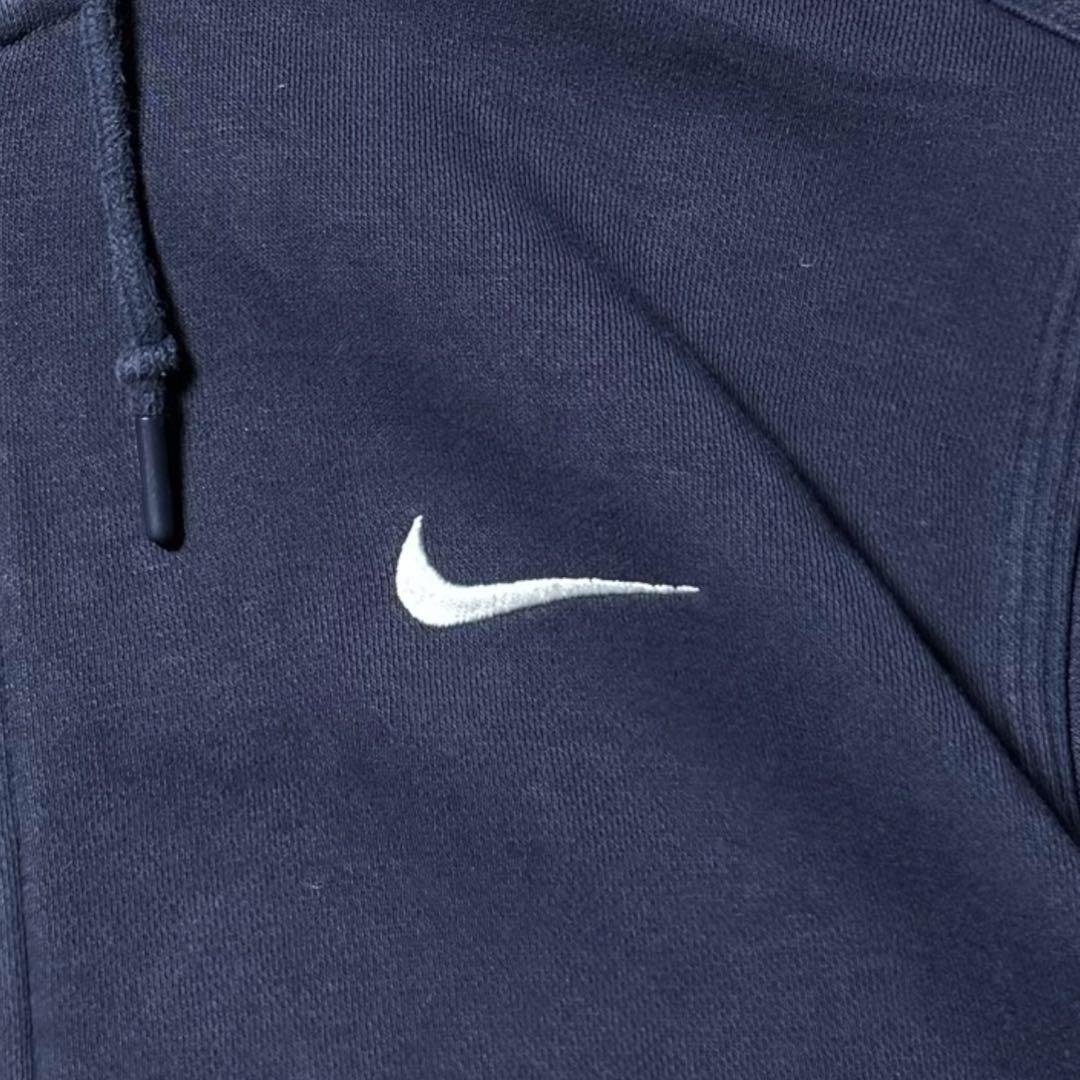 2461 古着NIKEナイキフルジップスウェットパーカー刺繍ロゴ短丈茄子紺Y2K