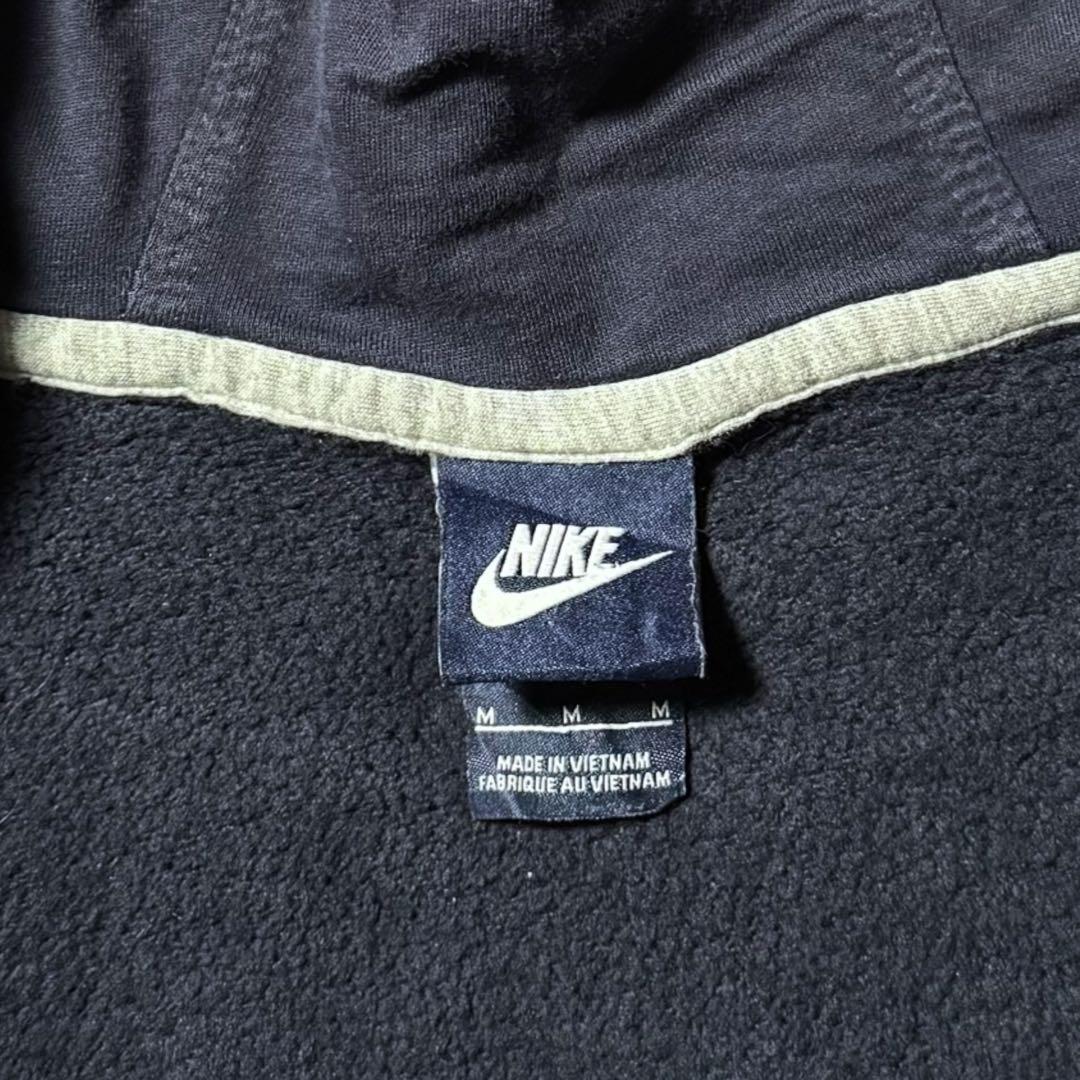 2461 古着NIKEナイキフルジップスウェットパーカー刺繍ロゴ短丈茄子紺Y2K