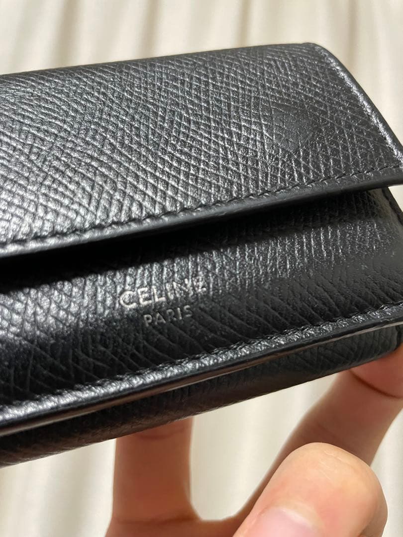 CELINE ブラック レザー フォールデッドコンパクトウォレット