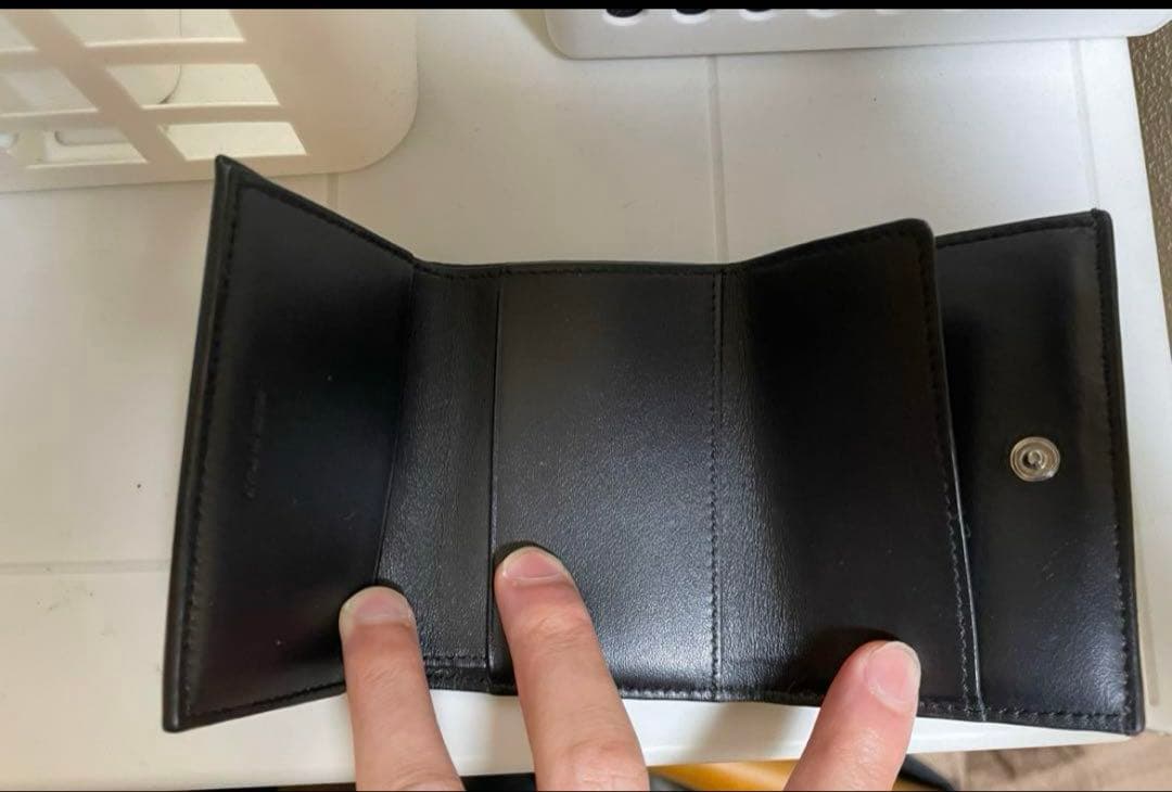 CELINE ブラック レザー フォールデッドコンパクトウォレット