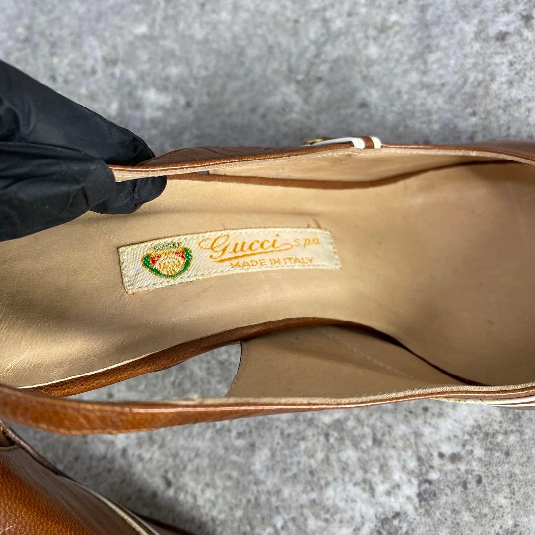 靴 Old Gucci open-toe pumps brown leather
