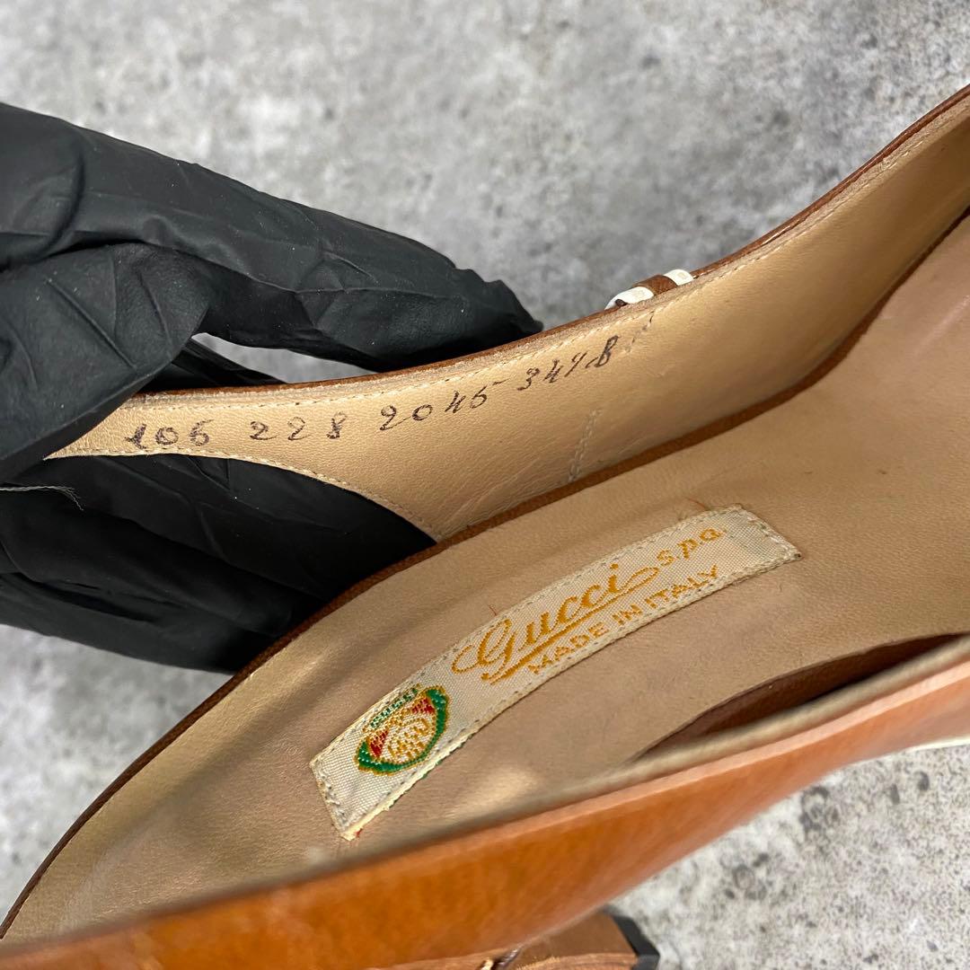 靴 Old Gucci open-toe pumps brown leather