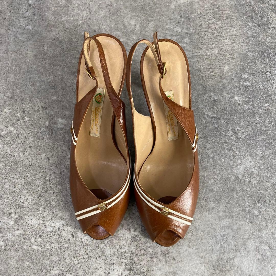 靴 Old Gucci open-toe pumps brown leather