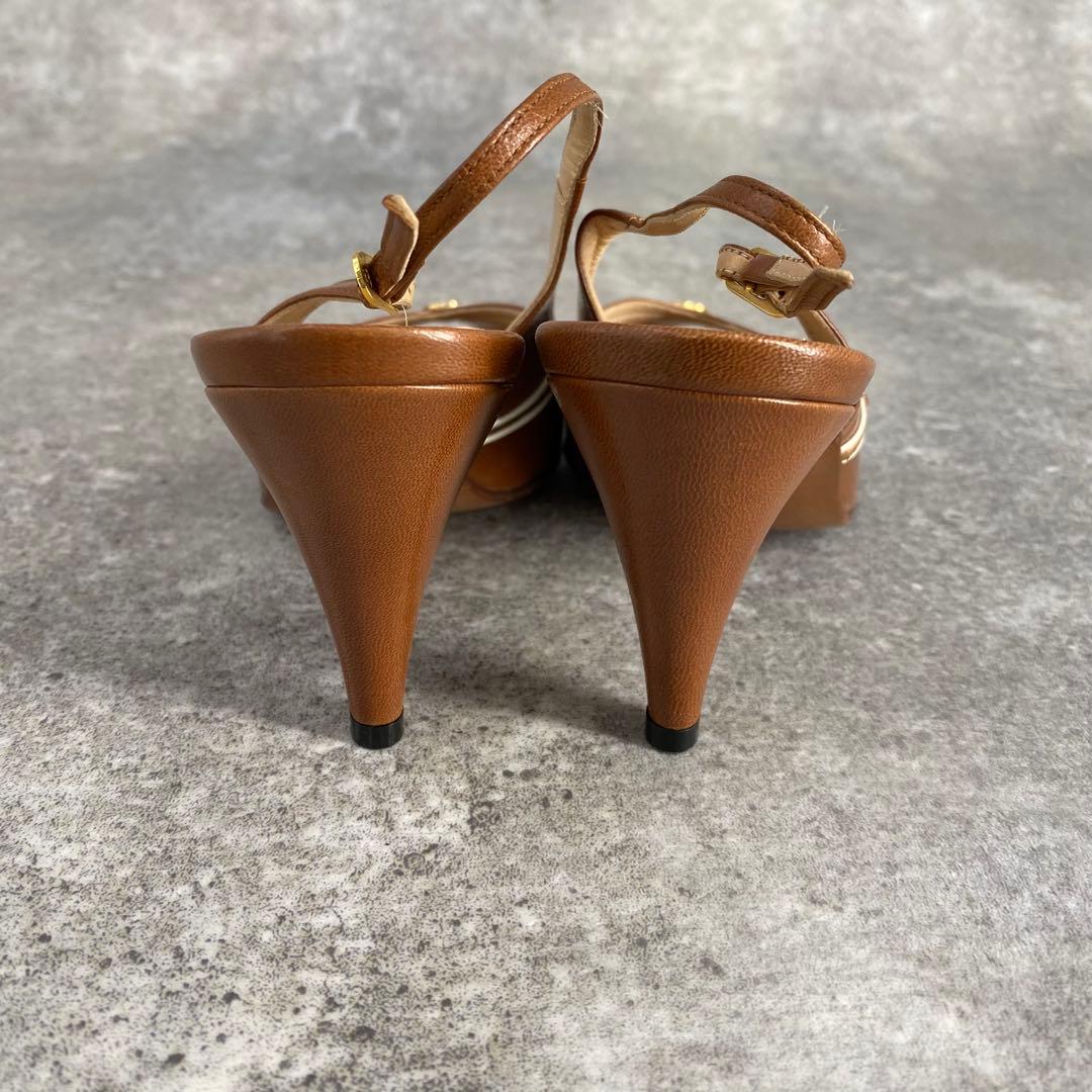 靴 Old Gucci open-toe pumps brown leather