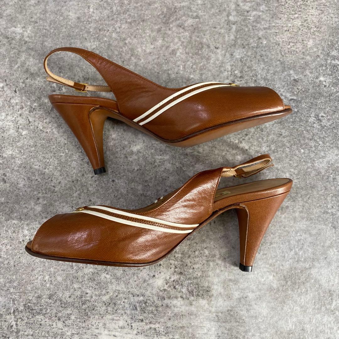 靴 Old Gucci open-toe pumps brown leather