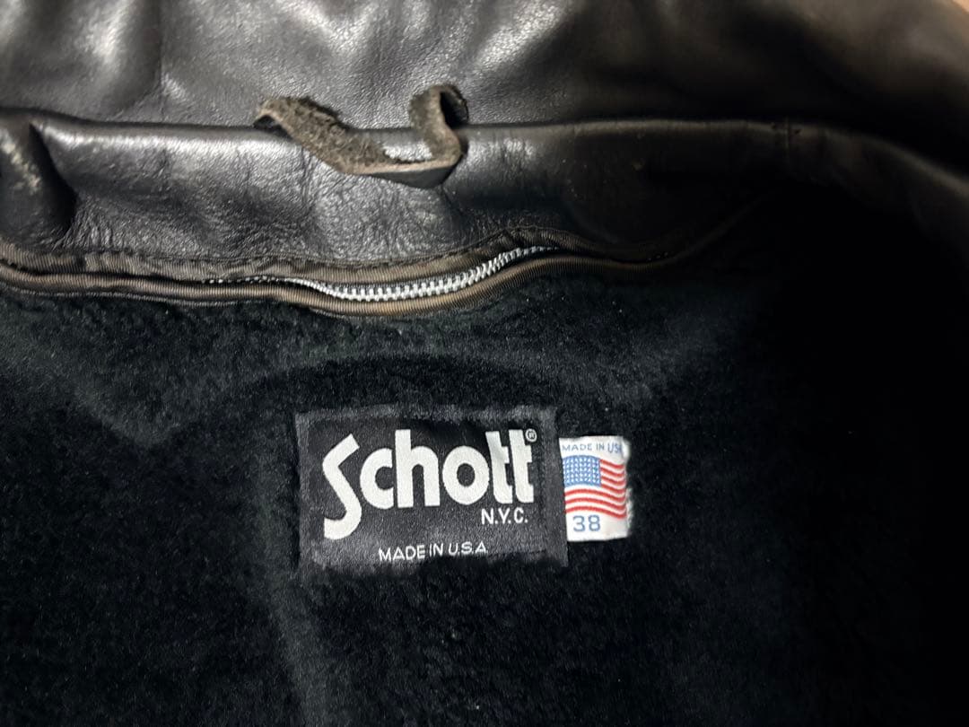 Schott ブラックレザーライダースジャケットライナー USA製 サイズ38
