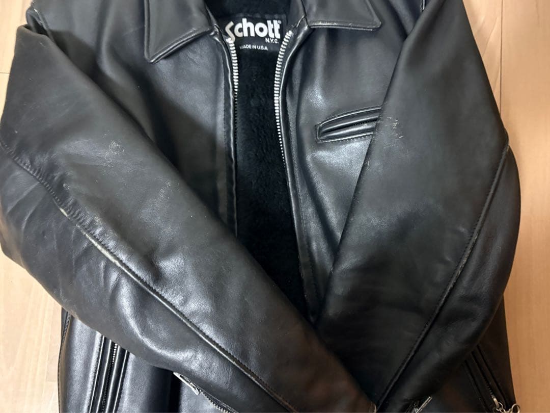 Schott ブラックレザーライダースジャケットライナー USA製 サイズ38