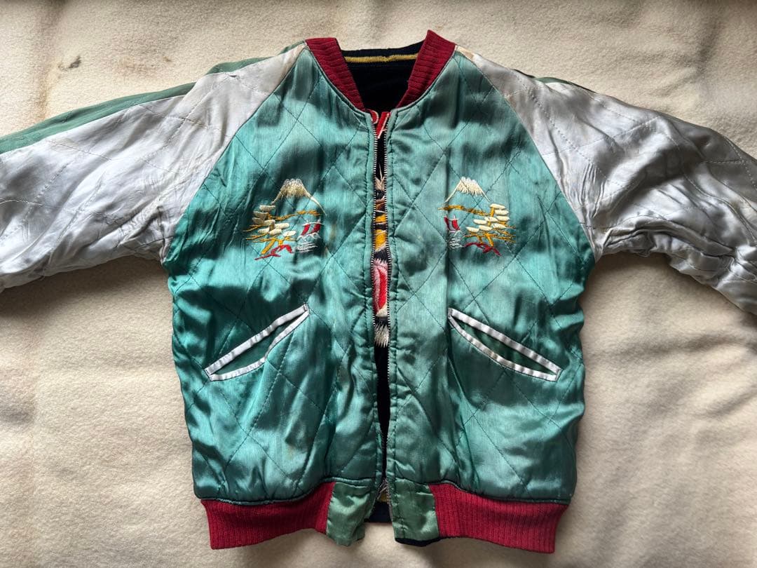 超スペシャル 50s ヴィンテージ スカジャン 別珍 黒 顔虎 鷹 富士山