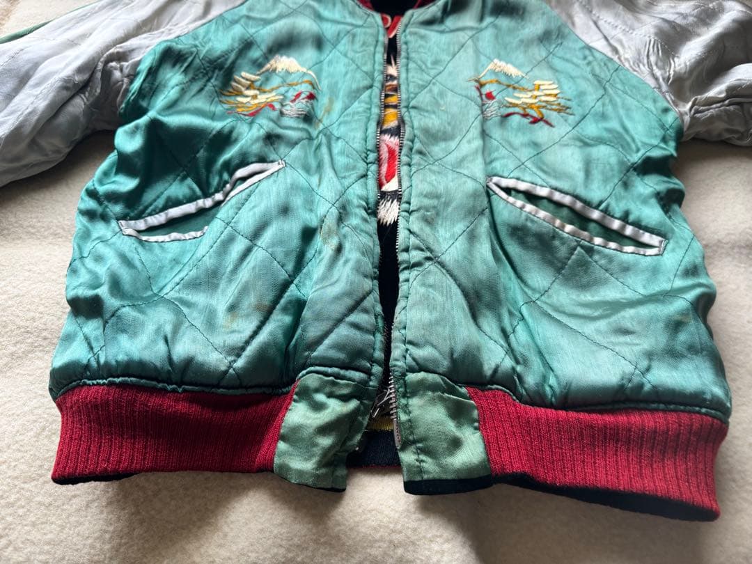 超スペシャル 50s ヴィンテージ スカジャン 別珍 黒 顔虎 鷹 富士山