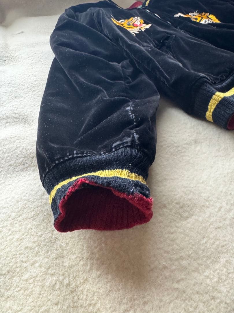 超スペシャル 50s ヴィンテージ スカジャン 別珍 黒 顔虎 鷹 富士山